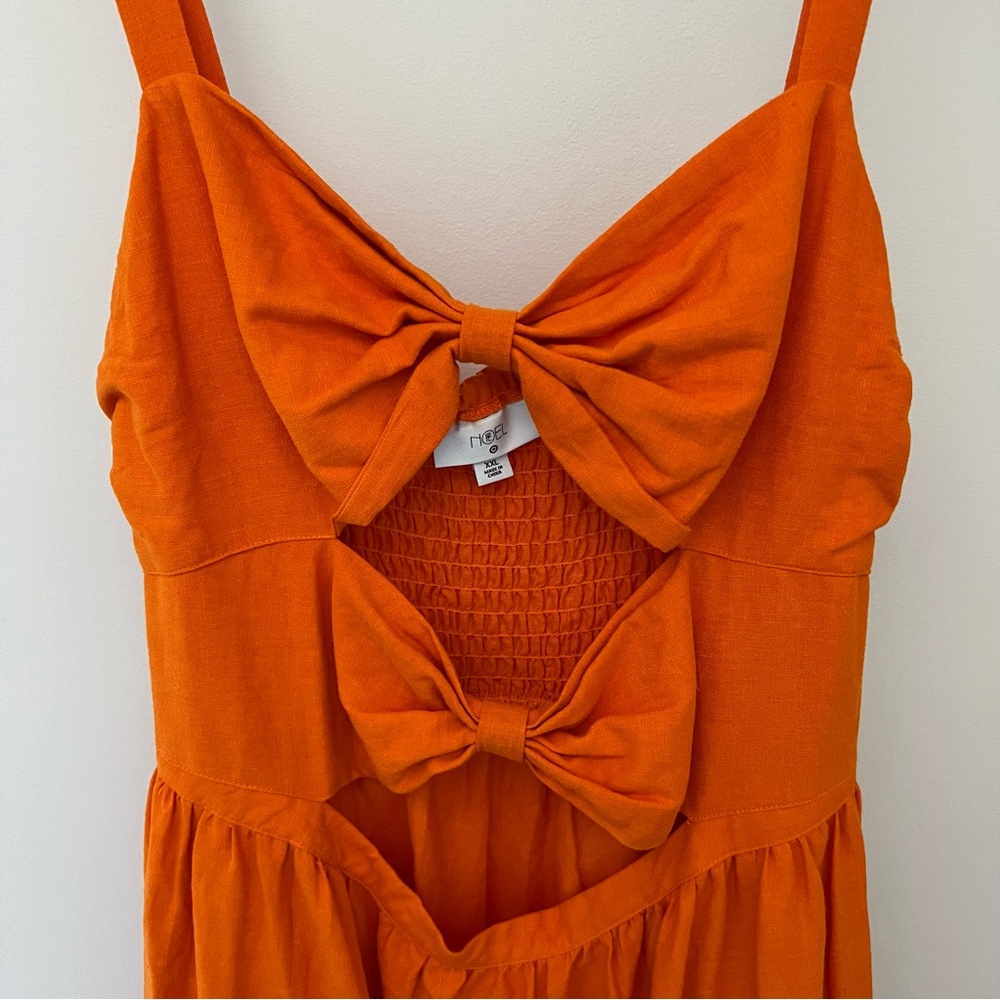 Vibrant Orange Linen Blend Cutout Midi Dress - Picture 8 of 16